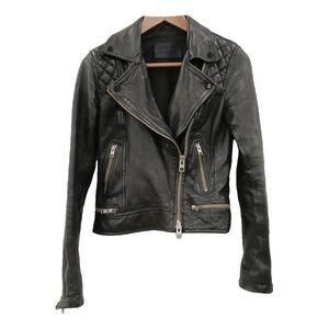 All Saints Women's Leather Conroy/ Biker Jacket in Ink Size US 4